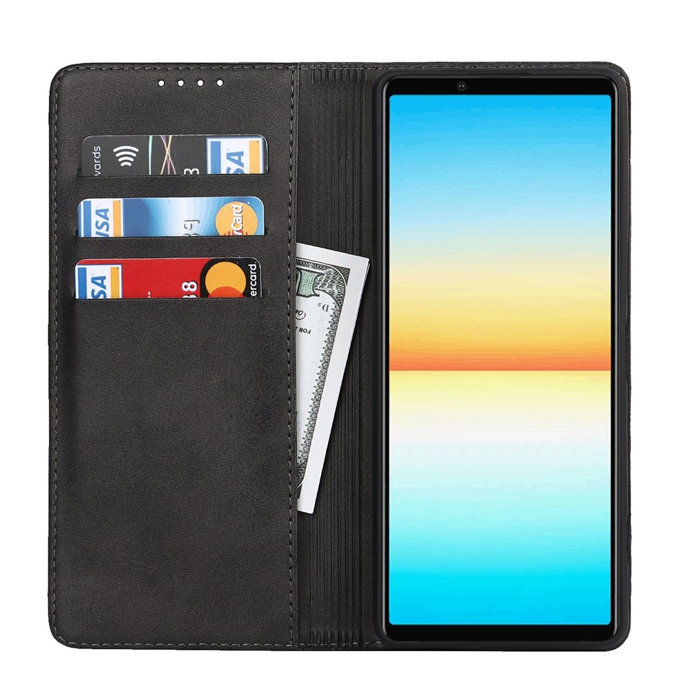For Sony Xperia 1 IV PU Leather Protective Cover Auto-absorbed Wallet Stand Design Phone Case - Black-2