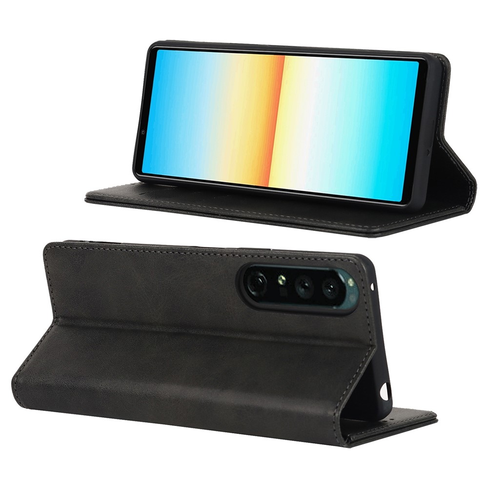For Sony Xperia 1 IV PU Leather Protective Cover Auto-absorbed Wallet Stand Design Phone Case - Black-3