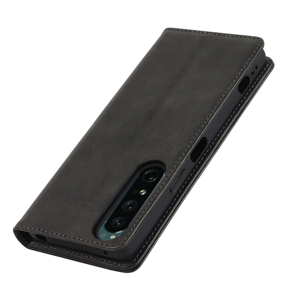 For Sony Xperia 1 IV PU Leather Protective Cover Auto-absorbed Wallet Stand Design Phone Case - Black-6