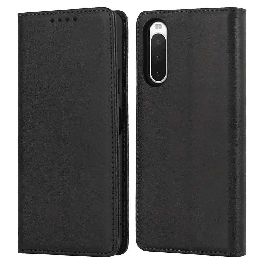 Phone Case for Sony Xperia 10 IV, Magnetic Closure Wallet Stand Cell Phone Covering Shell - Black-1