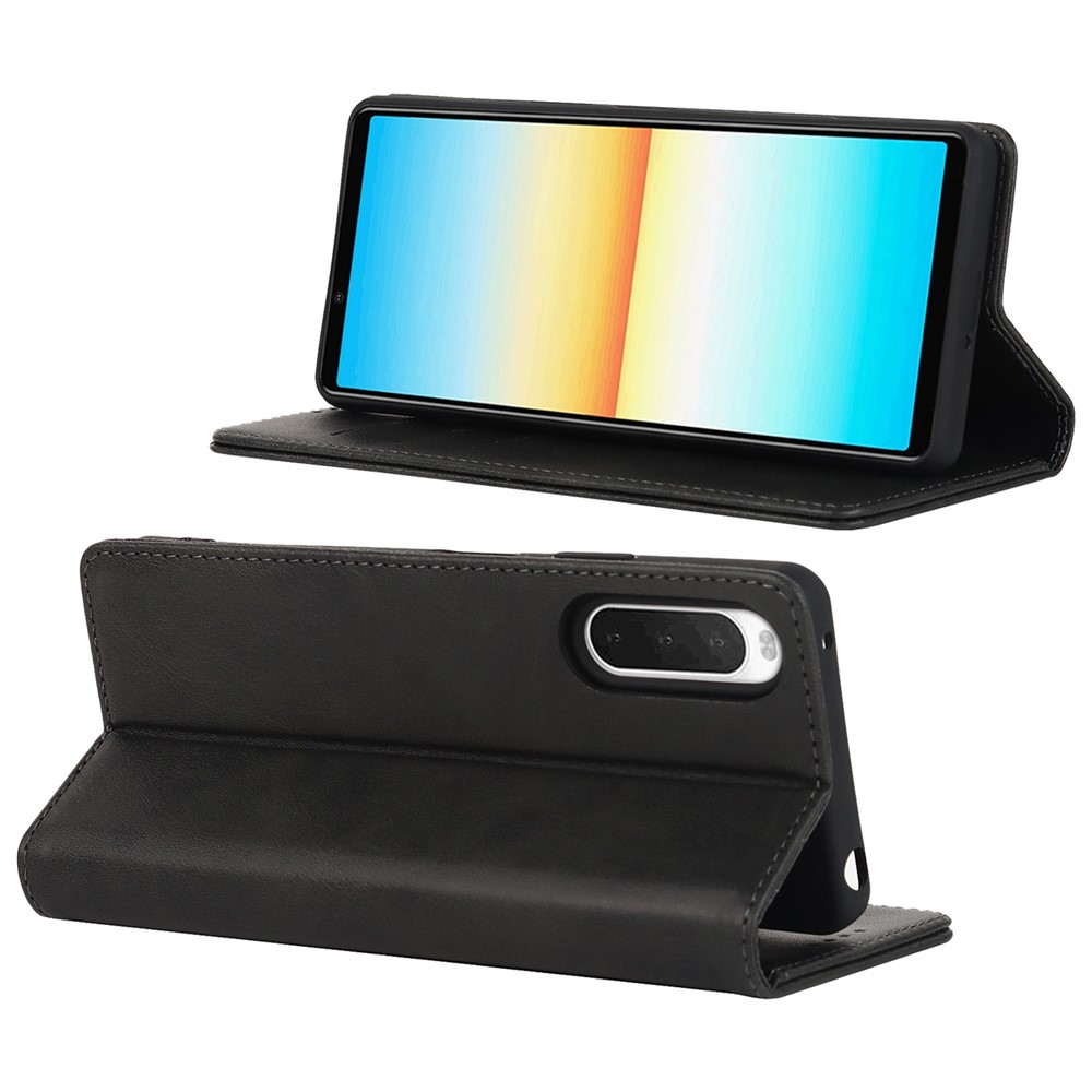 Phone Case for Sony Xperia 10 IV, Magnetic Closure Wallet Stand Cell Phone Covering Shell - Black-3