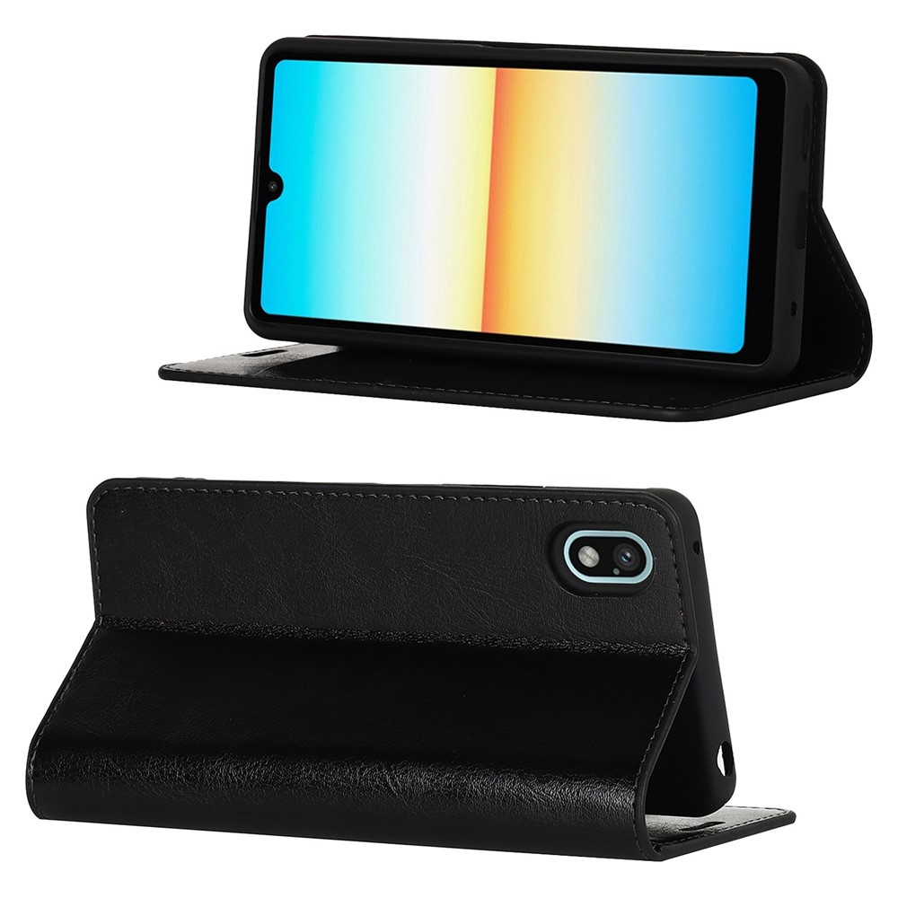 For Sony Xperia Ace III Genuine Leather Phone Case, Anti-scratch Wallet Stand Crazy Horse Texture Shell - Black-3