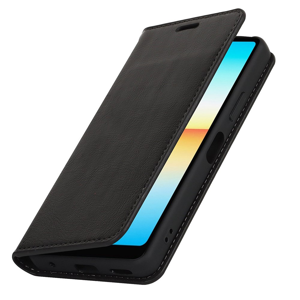 For Sony Xperia Ace III Genuine Leather Phone Case, Anti-scratch Wallet Stand Crazy Horse Texture Shell - Black-5