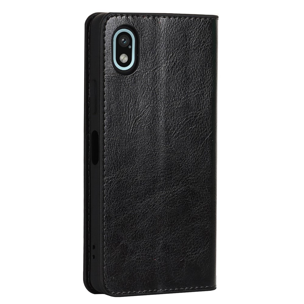 For Sony Xperia Ace III Genuine Leather Phone Case, Anti-scratch Wallet Stand Crazy Horse Texture Shell - Black-8