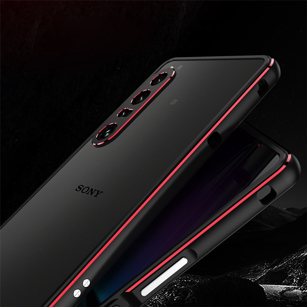 For Sony Xperia 1 IV 5G Bumper Case Metal Frame Shock Absorbent Bumper Cover with Camera Lens Protector - Black/Red-4