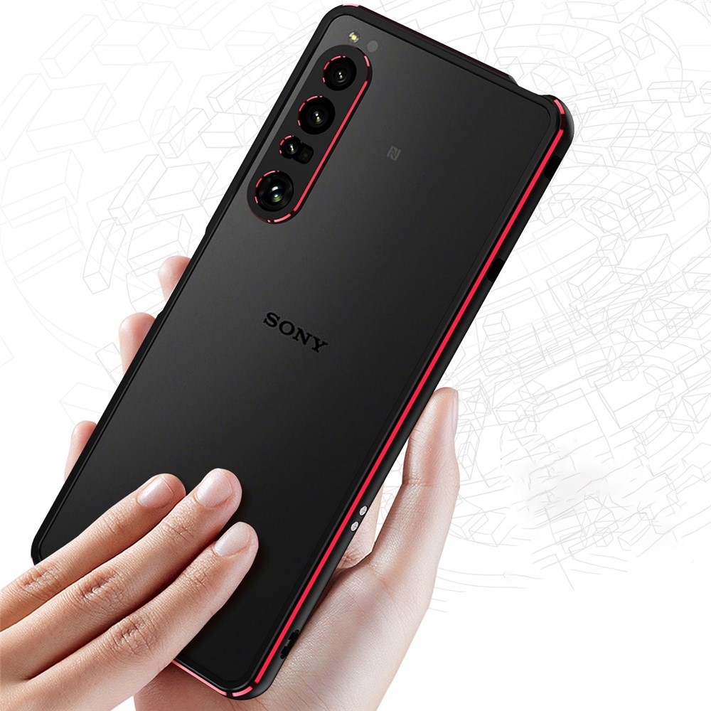 For Sony Xperia 1 IV 5G Bumper Case Metal Frame Shock Absorbent Bumper Cover with Camera Lens Protector - Black/Red-5