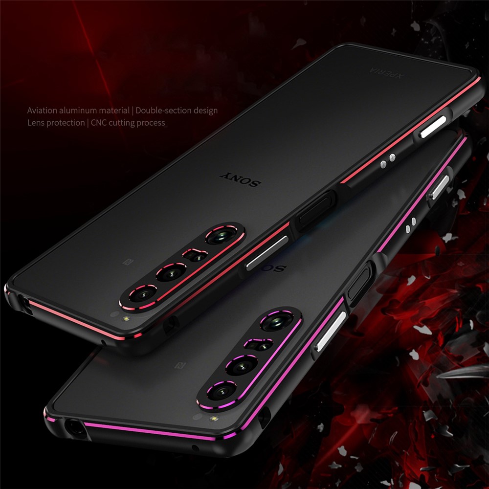 For Sony Xperia 1 IV 5G Bumper Case Metal Frame Shock Absorbent Bumper Cover with Camera Lens Protector - Black/Red-6