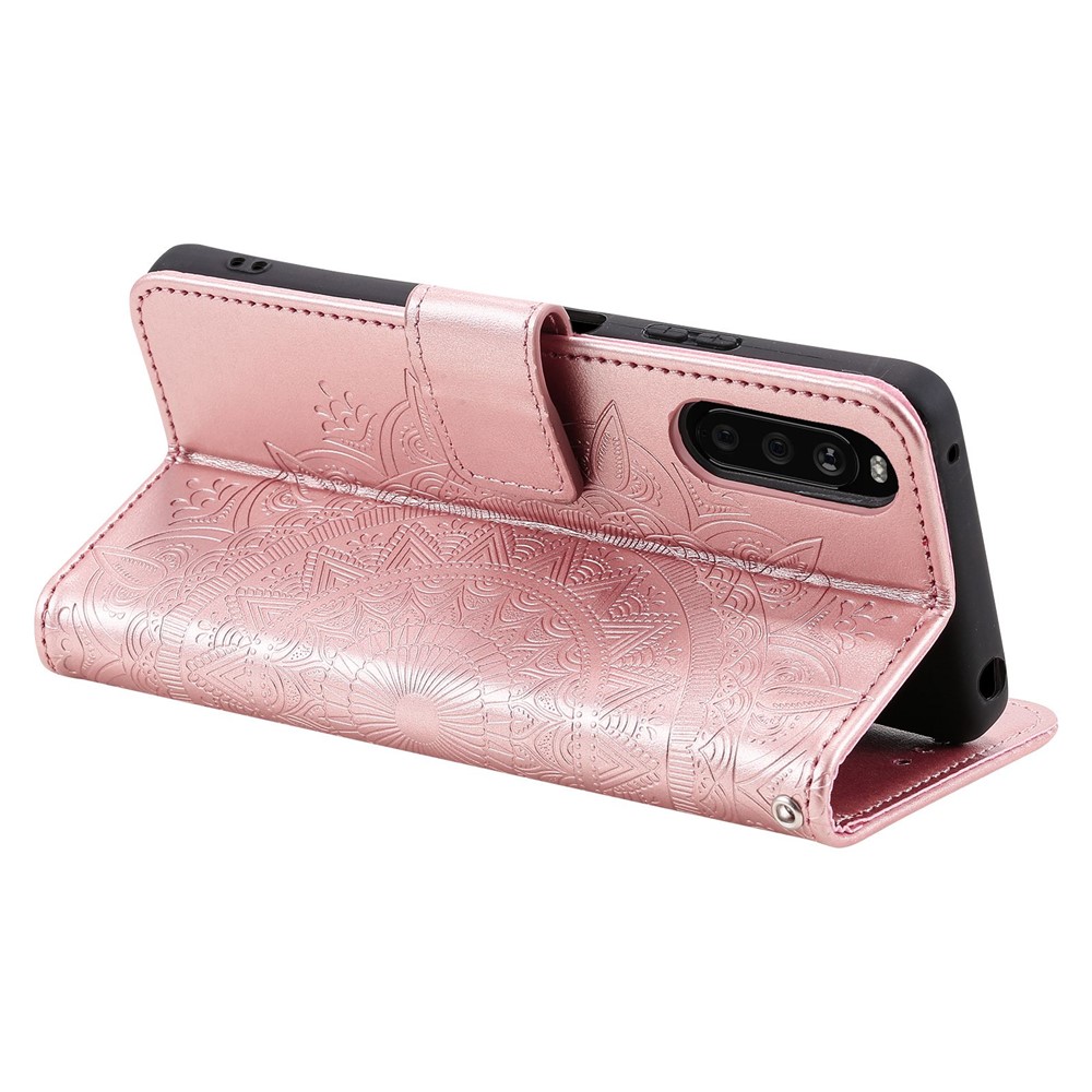 For Sony Xperia 10 IV 5G Shockproof PU Leather Wallet Case Mandala Flower Pattern Imprinted Magnetic Closure Phone Cover Stand Wallet Style - Rose Gold-4