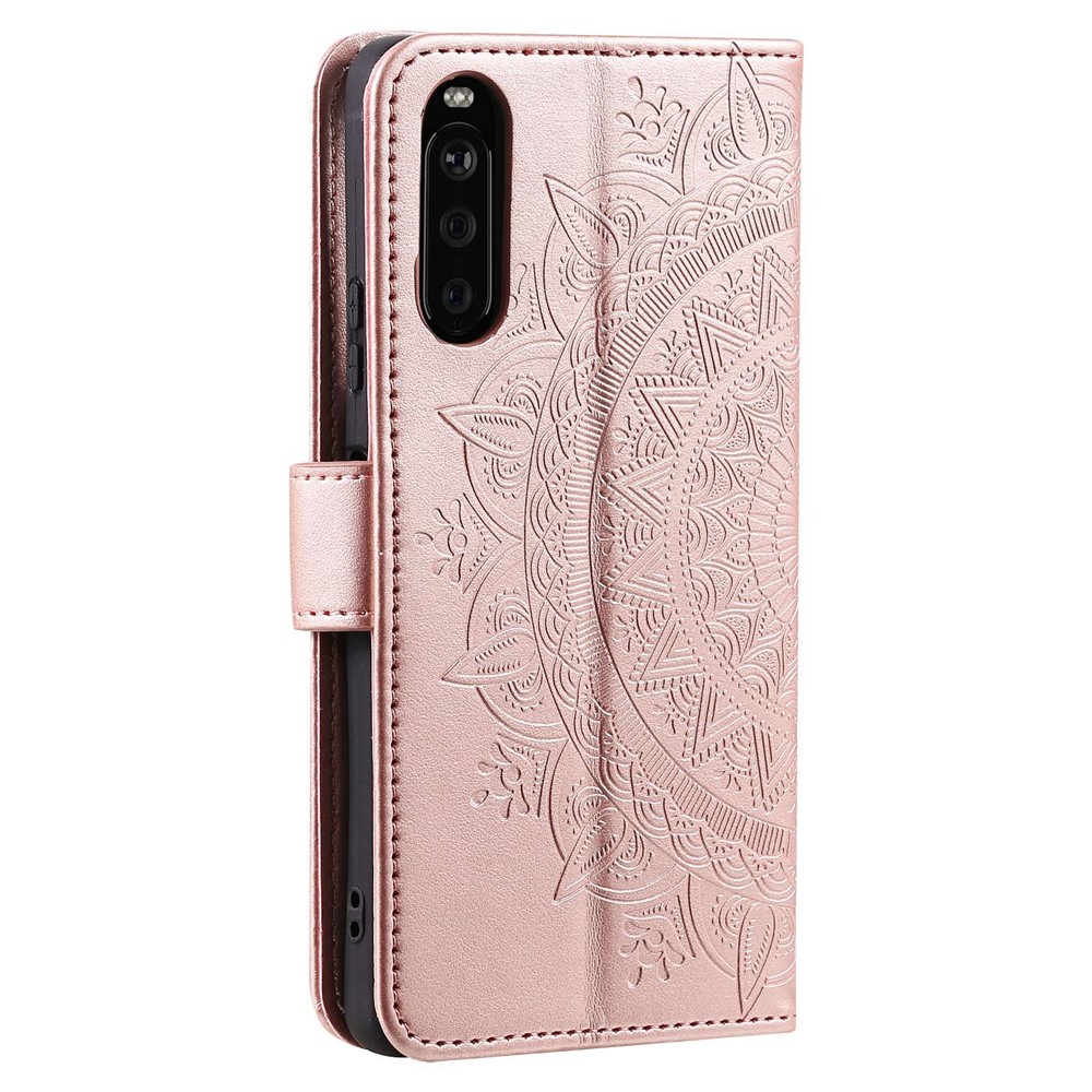 For Sony Xperia 10 IV 5G Shockproof PU Leather Wallet Case Mandala Flower Pattern Imprinted Magnetic Closure Phone Cover Stand Wallet Style - Rose Gold-6