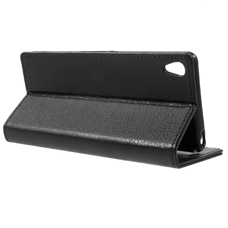 Litchi Skin Leather Wallet Stand Case for Sony Xperia XA / XA Dual - Black-3