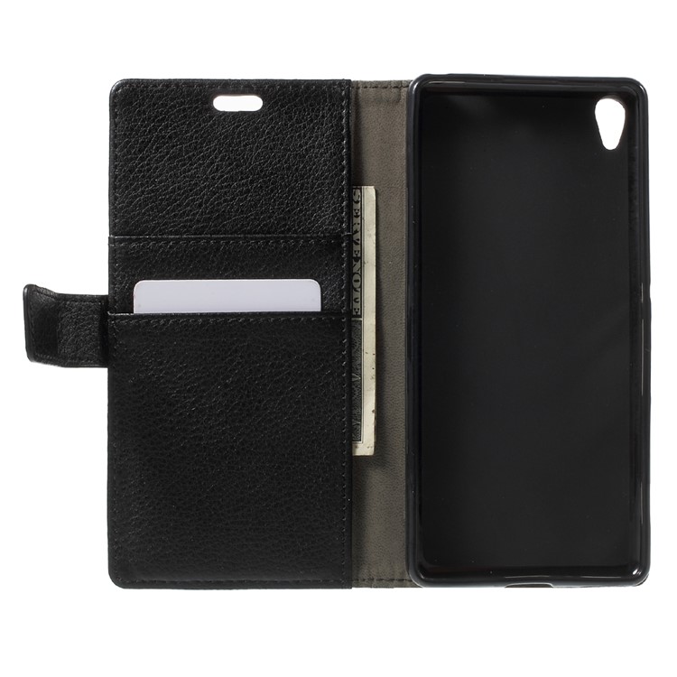 Litchi Skin Leather Wallet Stand Case for Sony Xperia XA / XA Dual - Black-4