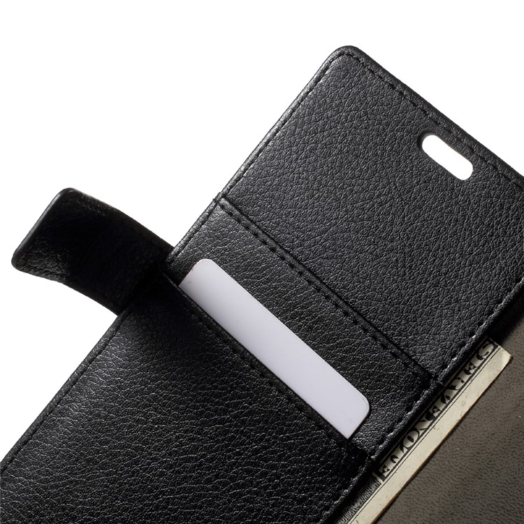 Litchi Skin Leather Wallet Stand Case for Sony Xperia XA / XA Dual - Black-5