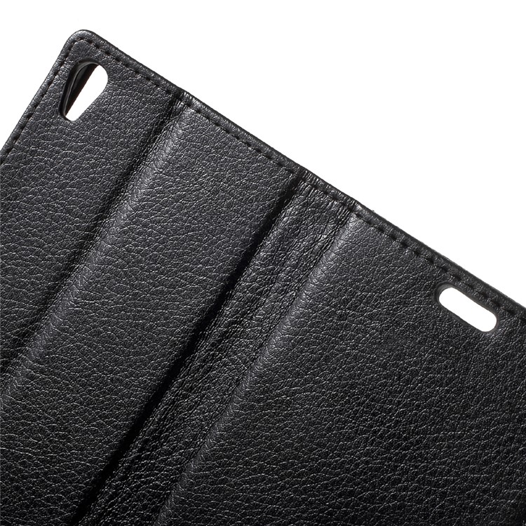 Litchi Skin Leather Wallet Stand Case for Sony Xperia XA / XA Dual - Black-6