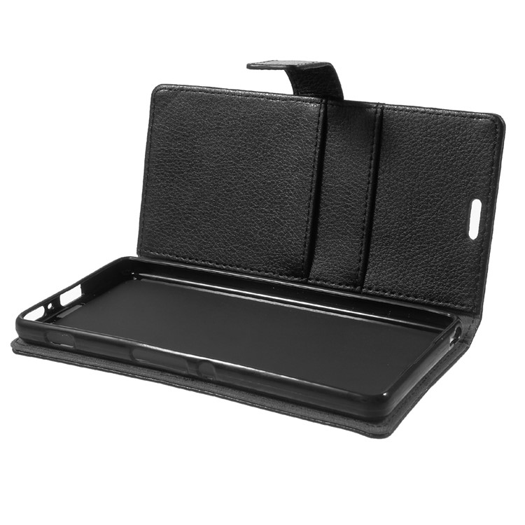 Litchi Skin Leather Wallet Stand Case for Sony Xperia XA / XA Dual - Black-8