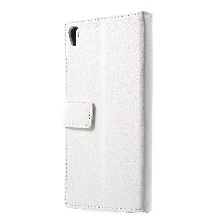 Litchi Skin Leather Wallet Stand Cover for Sony Xperia XA / XA Dual - White-2