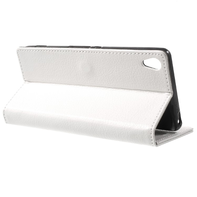 Litchi Skin Leather Wallet Stand Cover for Sony Xperia XA / XA Dual - White-3