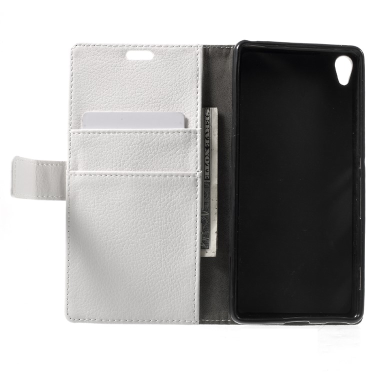 Litchi Skin Leather Wallet Stand Cover for Sony Xperia XA / XA Dual - White-4
