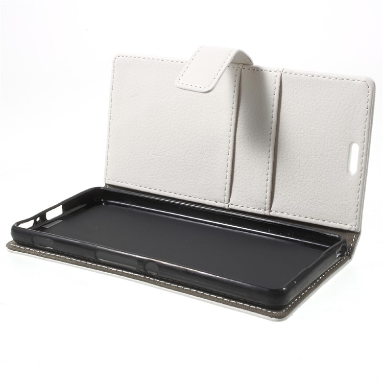 Litchi Skin Leather Wallet Stand Cover for Sony Xperia XA / XA Dual - White-8