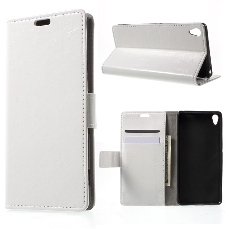 Crazy Horse Leather Wallet Stand Cover for Sony Xperia XA / XA Dual - White-1