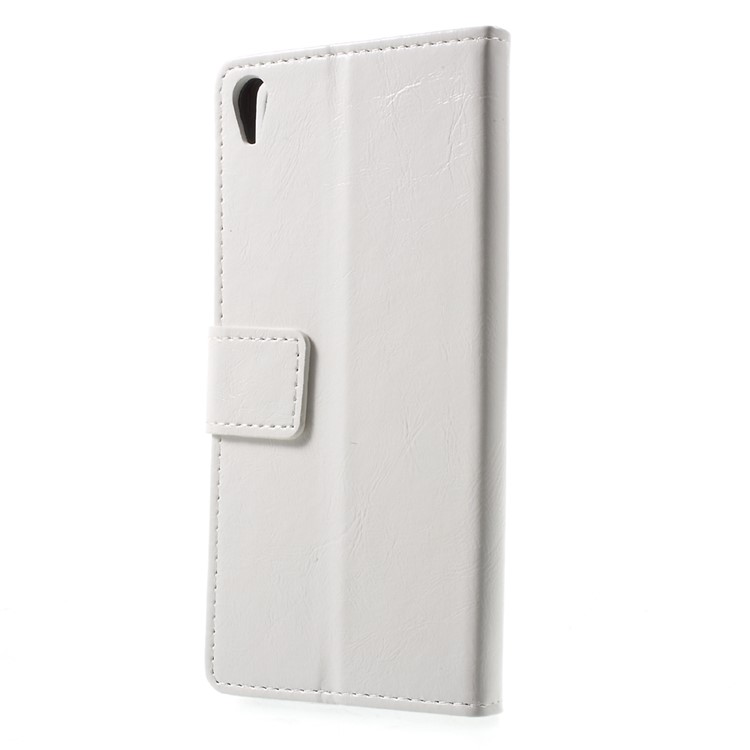 Crazy Horse Leather Wallet Stand Cover for Sony Xperia XA / XA Dual - White-2
