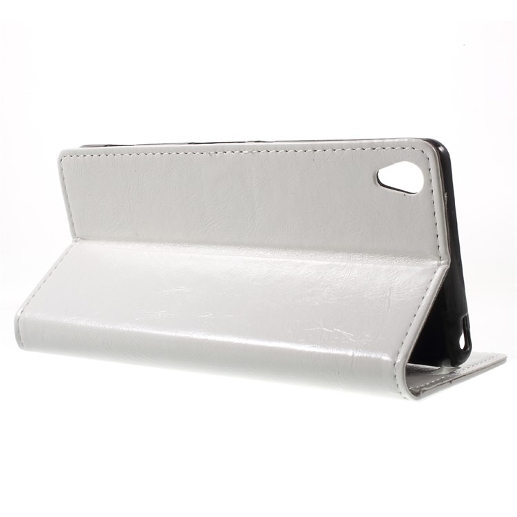 Crazy Horse Leather Wallet Stand Cover for Sony Xperia XA / XA Dual - White-3