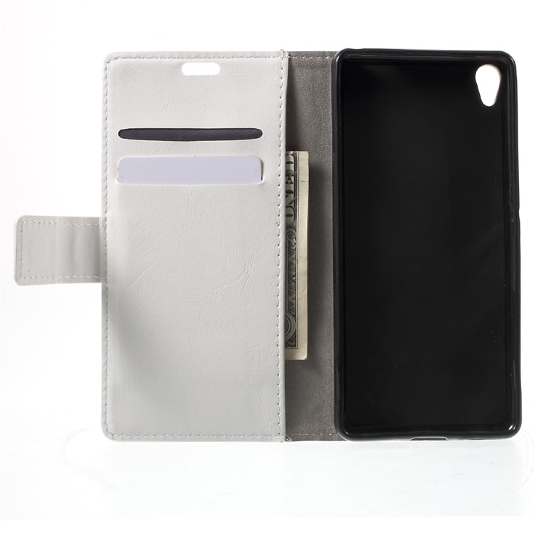 Crazy Horse Leather Wallet Stand Cover for Sony Xperia XA / XA Dual - White-4