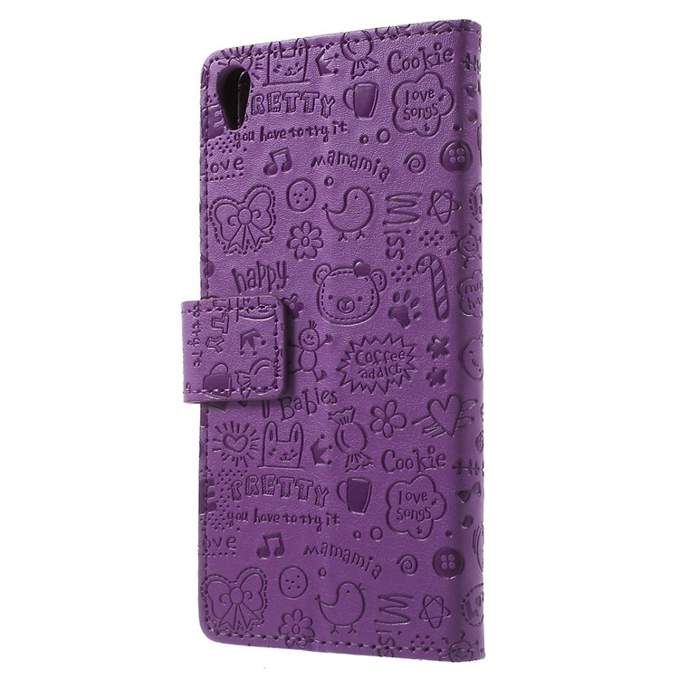 Cartoon Graffiti Leather Wallet Phone Cover for Sony Xperia XA/Dual - Purple-2