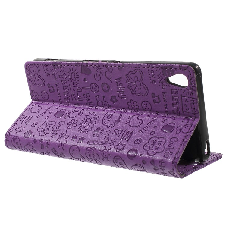 Cartoon Graffiti Leather Wallet Phone Cover for Sony Xperia XA/Dual - Purple-3