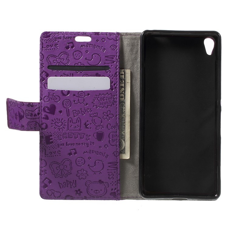 Cartoon Graffiti Leather Wallet Phone Cover for Sony Xperia XA/Dual - Purple-4