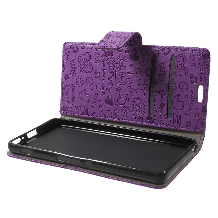 Cartoon Graffiti Leather Wallet Phone Cover for Sony Xperia XA/Dual - Purple-5