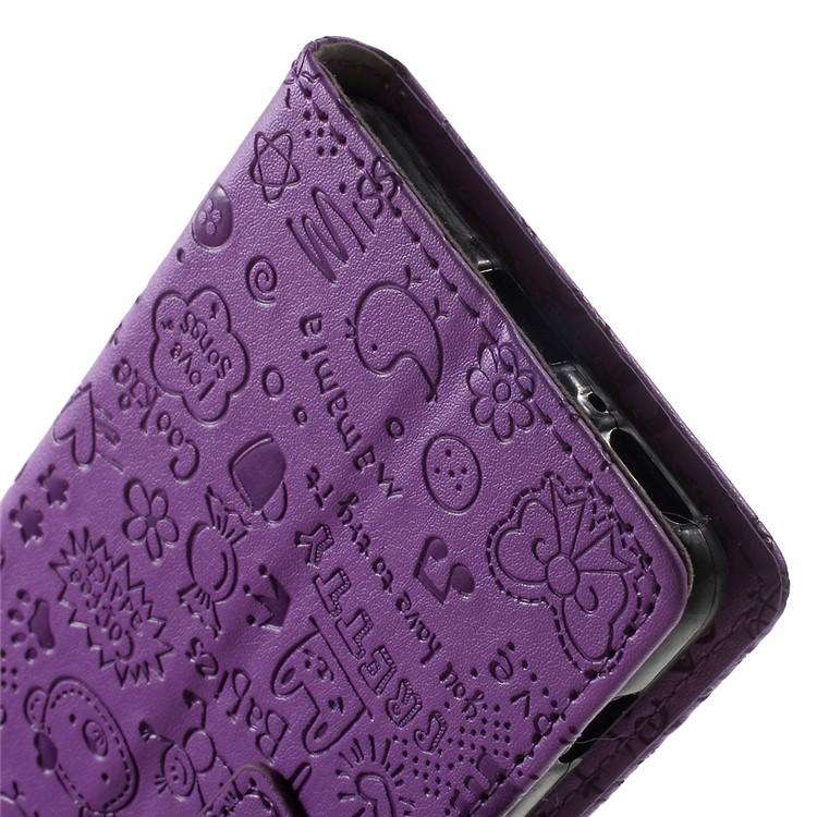 Cartoon Graffiti Leather Wallet Phone Cover for Sony Xperia XA/Dual - Purple-7