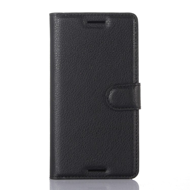 Lychee Skin Wallet Leather Stand Case for Sony Xperia X - Black-1