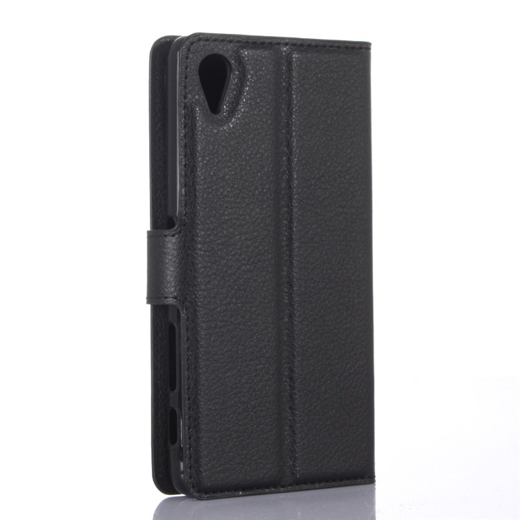 Lychee Skin Wallet Leather Stand Case for Sony Xperia X - Black-2