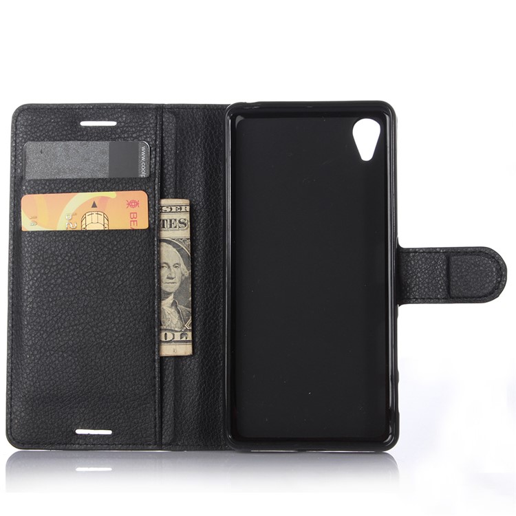 Lychee Skin Wallet Leather Stand Case for Sony Xperia X - Black-4