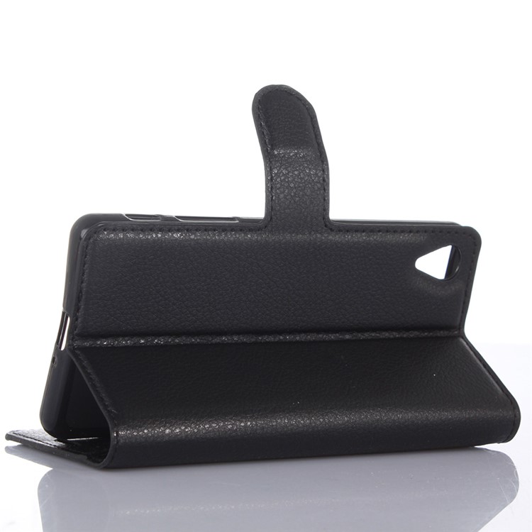 Lychee Skin Wallet Leather Stand Case for Sony Xperia X - Black-5