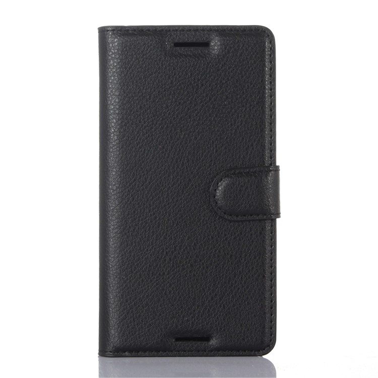 Lychee Skin Leather Wallet Case for Sony Xperia X Performance - Black-1