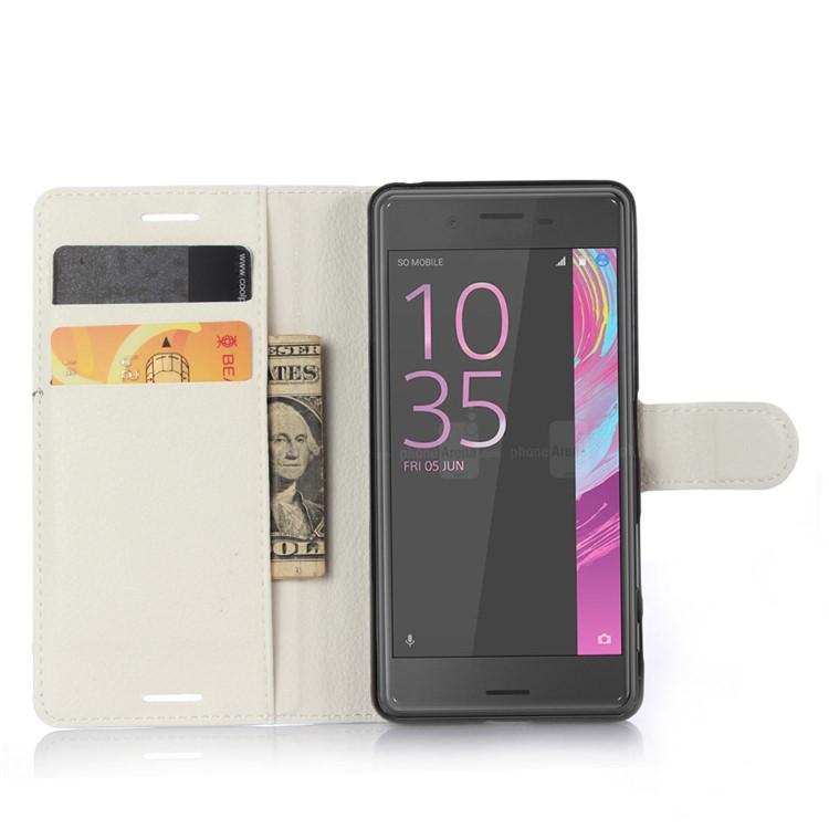 Couverture De Portefeuille En Cuir De Peau De Litchi Pour Sony Xperia X Performance - Blanc-3
