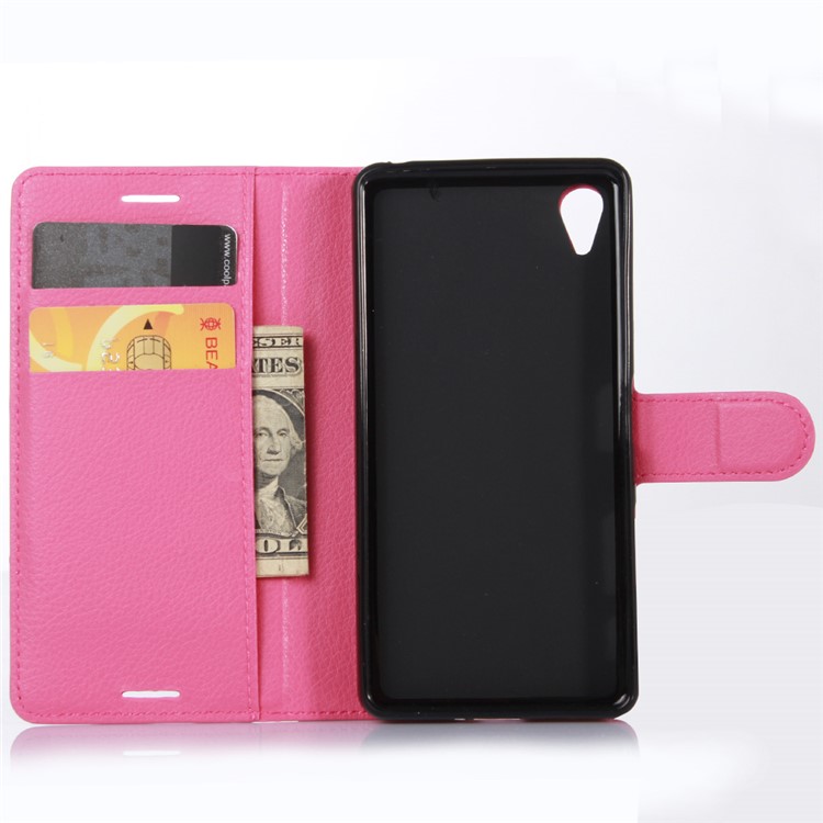 Lychee Skin PU Leather Wallet Case for Sony Xperia X Performance - Rose-3