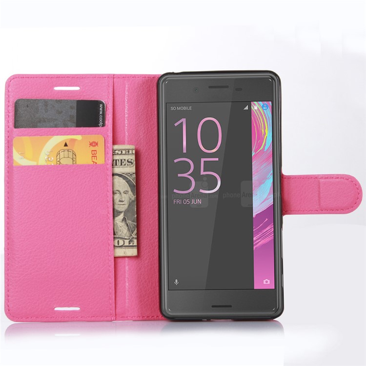 Lychee Skin PU Leather Wallet Case for Sony Xperia X Performance - Rose-4