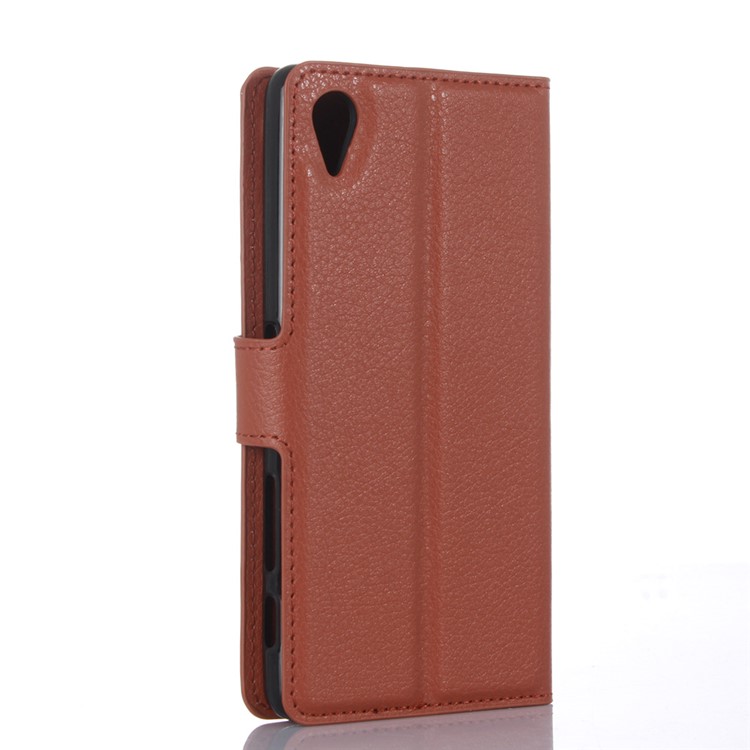 Lychee Skin Leather Protective Case for Sony Xperia X Performance - Brown-2