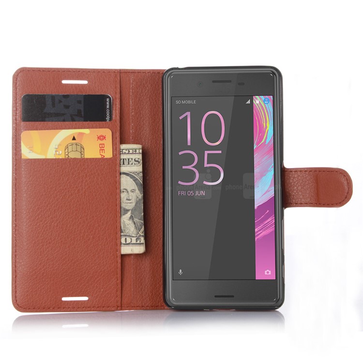 Lychee Skin Leather Protective Case for Sony Xperia X Performance - Brown-3