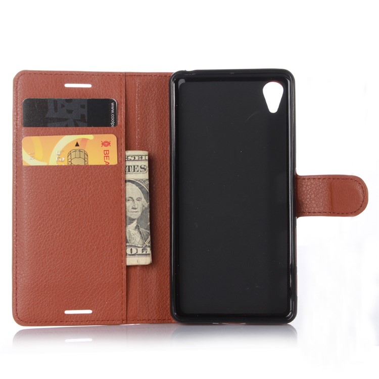 Lychee Skin Leather Protective Case for Sony Xperia X Performance - Brown-4