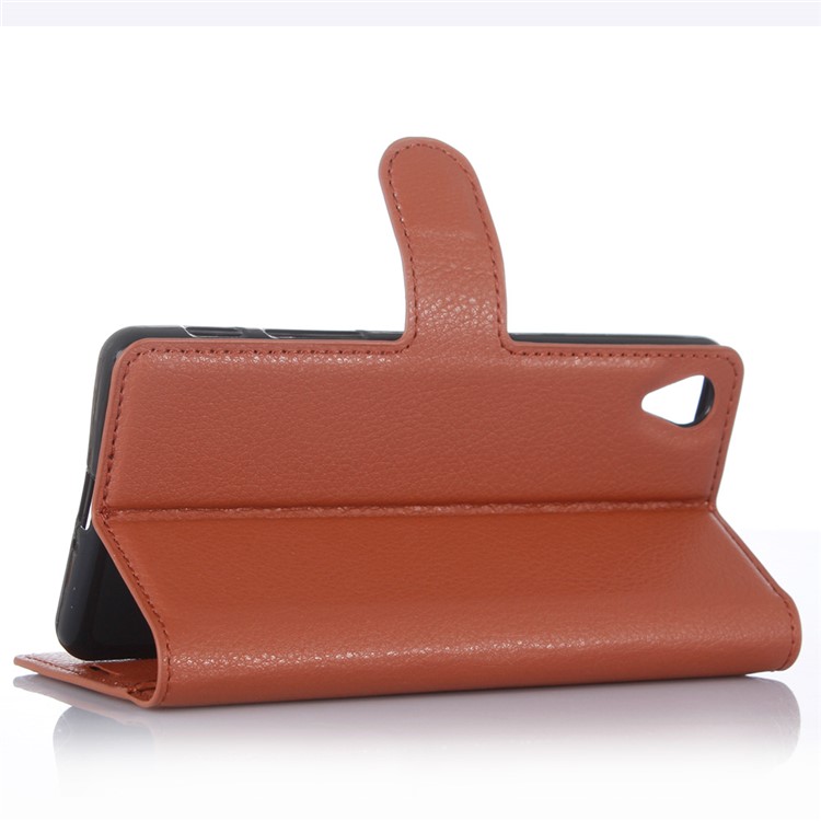 Lychee Skin Leather Protective Case for Sony Xperia X Performance - Brown-5