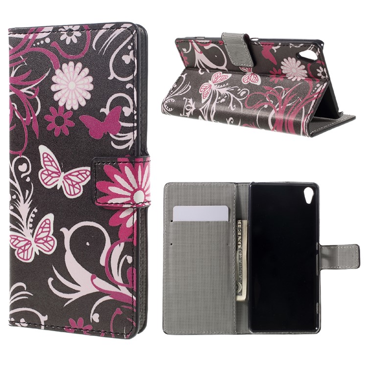 Leather Wallet Case Flip Cover for Sony Xperia XA / XA Dual - Floral Butterfly-1