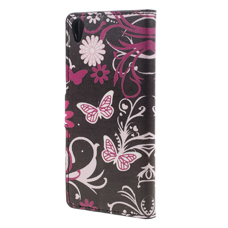 Leather Wallet Case Flip Cover for Sony Xperia XA / XA Dual - Floral Butterfly-2