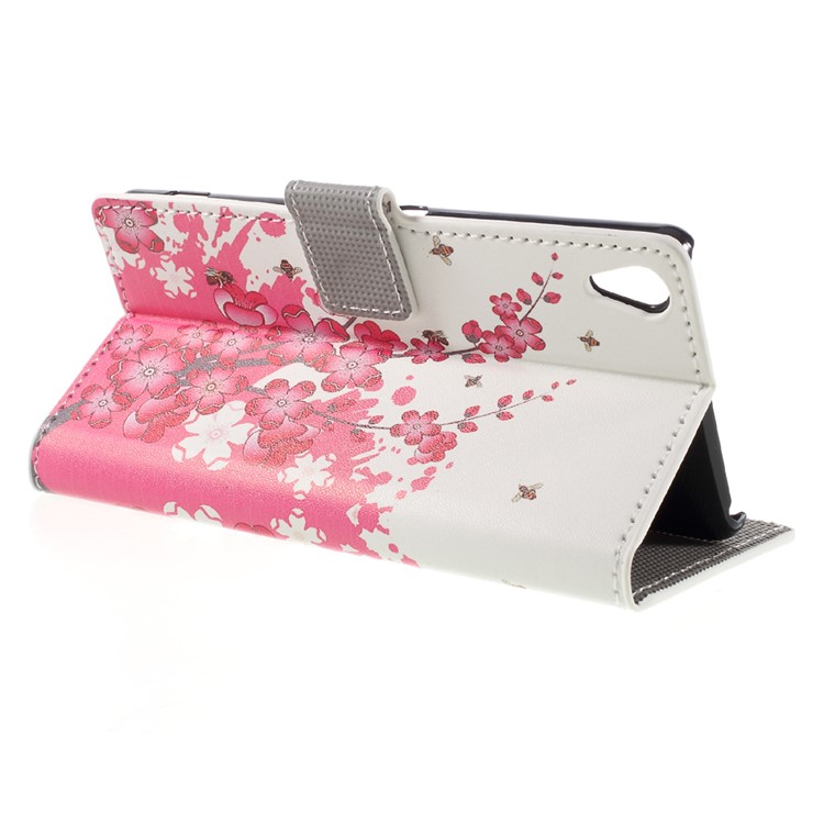 Leather Cover with Card Slots for Sony Xperia XA / XA Dual - Plum Blossom-4