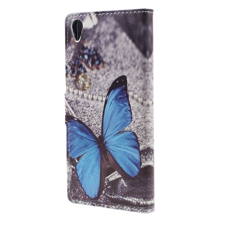Leather Case with Wallet Slots for Sony Xperia XA / XA Dual - Blue Butterfly-2