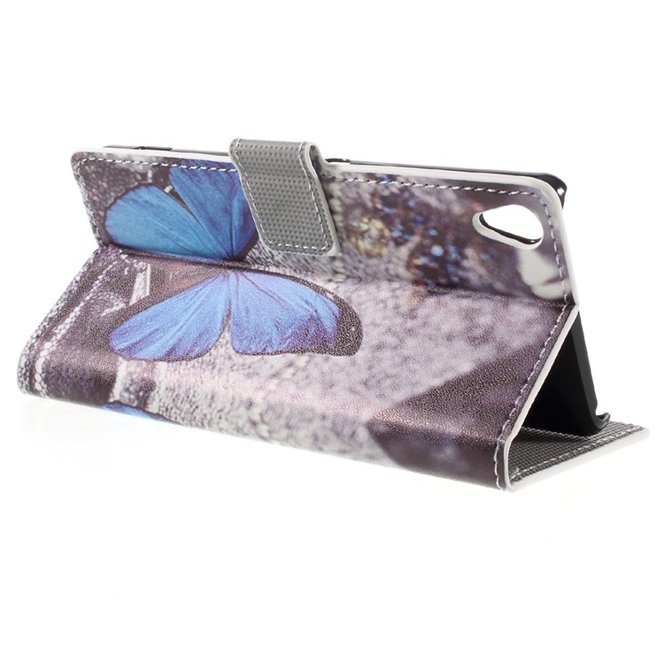 Leather Case with Wallet Slots for Sony Xperia XA / XA Dual - Blue Butterfly-4