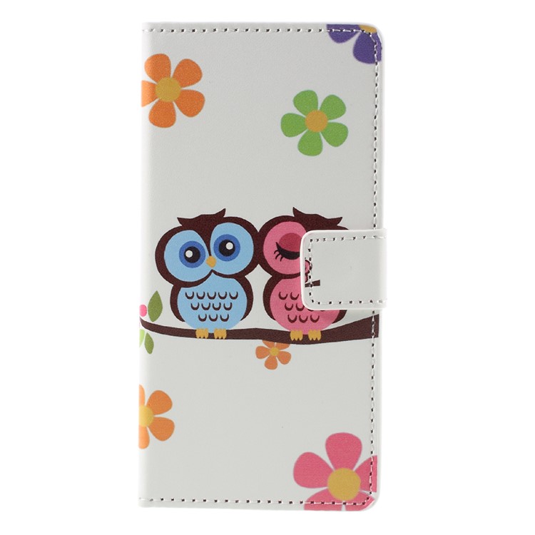 Leather Flip Cover Case for Sony Xperia XA / XA Dual - Owl Lovers and Flowers-3