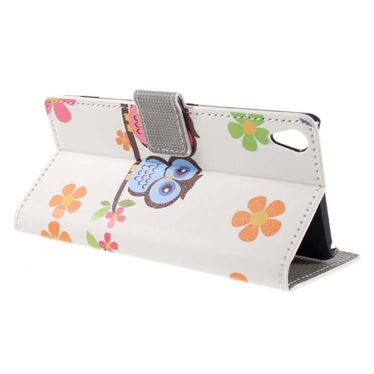 Leather Flip Cover Case for Sony Xperia XA / XA Dual - Owl Lovers and Flowers-4